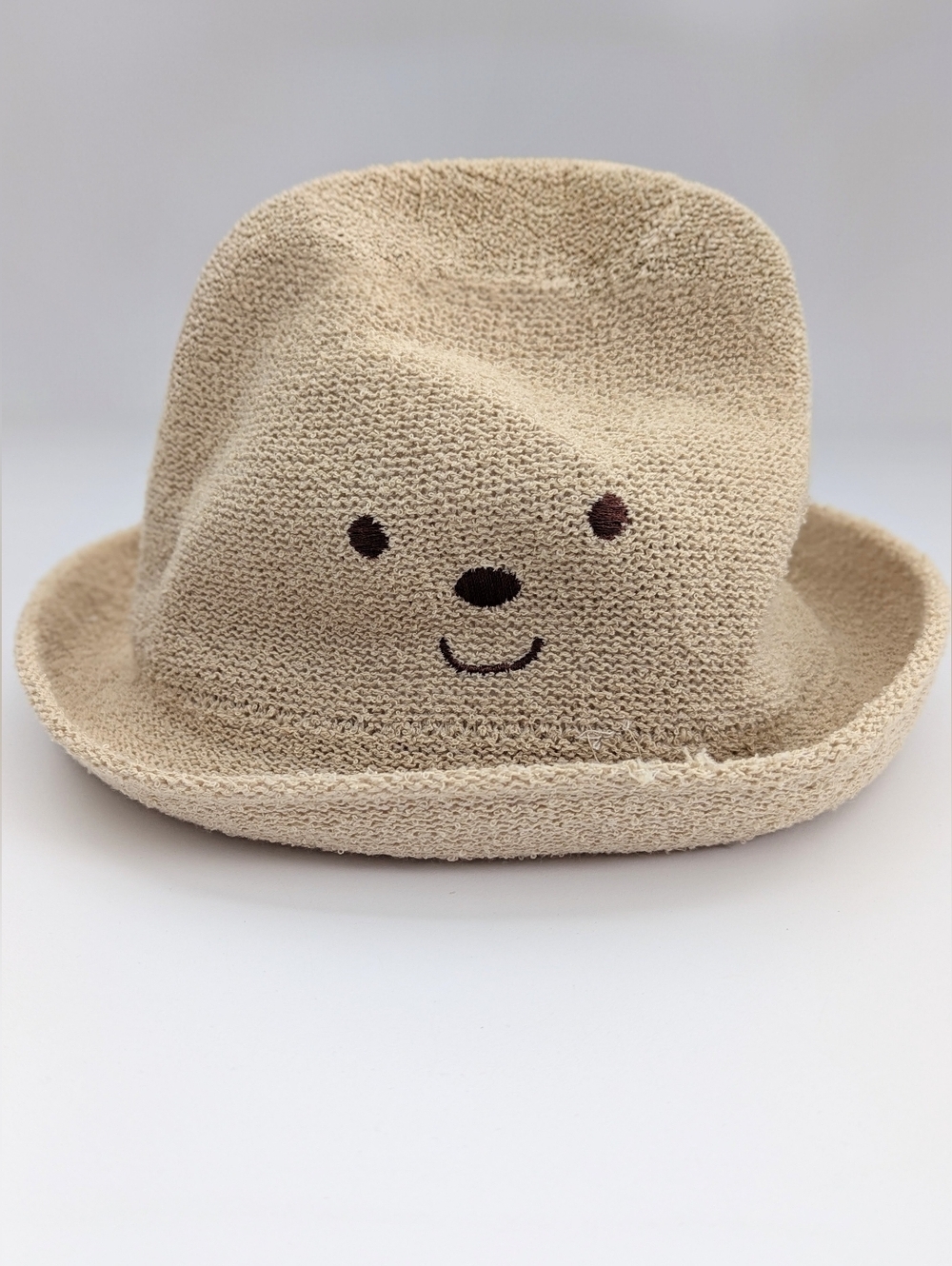 Baby/Kids Unisex Beige Animal/Bear-Face Bucket Sun Hat w/Tie